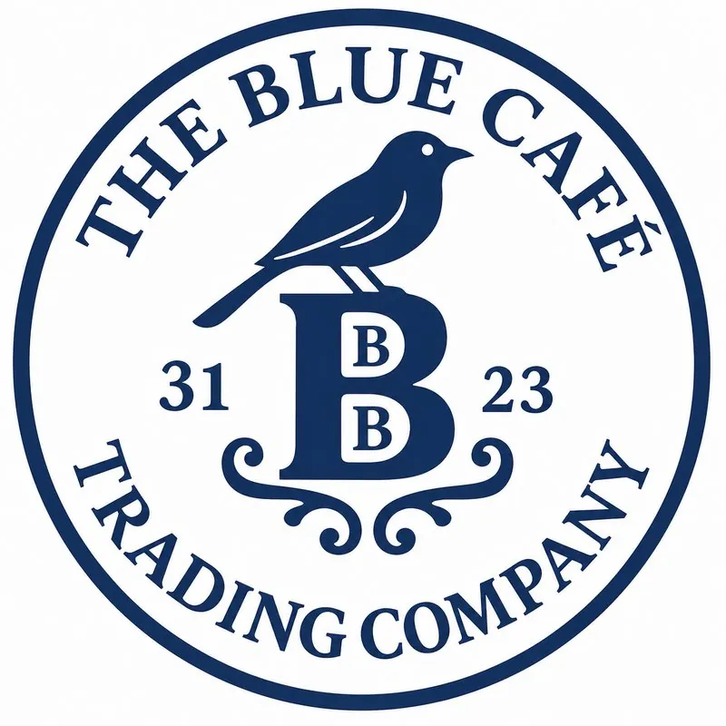 The Blue Café Trading Company logo — vogel op de B, 31·23